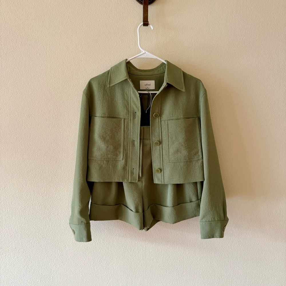 Aritzia Olive Green Women's Cropped Jacket and Shorts Matching Set